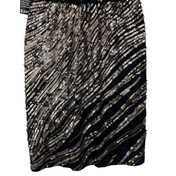 Express Black Gold Sequin Sleeveless V-Back Swifty Party Evening Dress NWT S - Picture 12 of 14